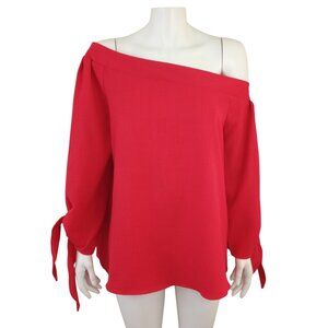 SUGAR + LIPS Red Off Shoulder Pullover Blouse Tie Sleeve
